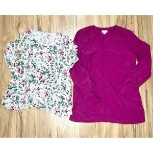 J Jill Floral Long Sleeve Top Magenta Tunic Shirt SET Women's XS Feminine Spring